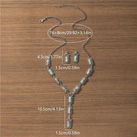 Turquoise Jewelry Set Necklace Earrings Bracelet Ring Boho Western Cowgirl Gift - Picture 4 of 8